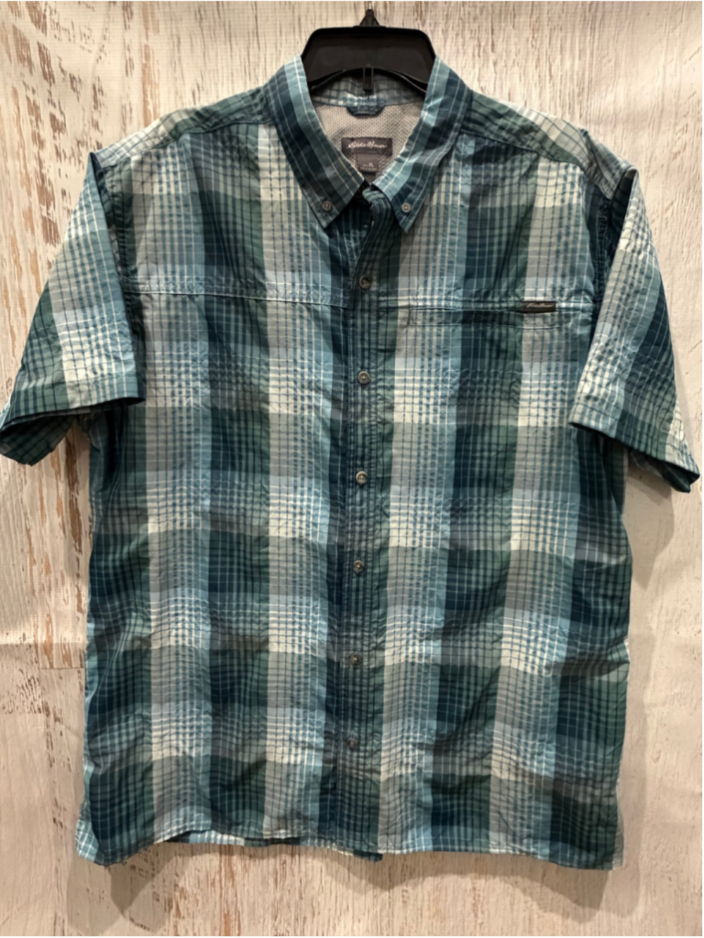Men's Eddie Bauer Casual Button Down Shirt XL Green Blue Plaid